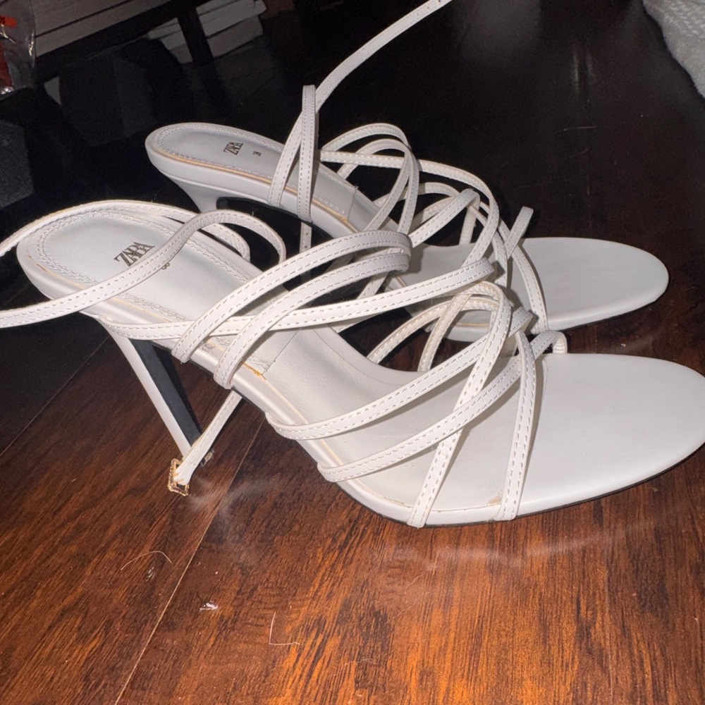 Zara White Strappy Heels